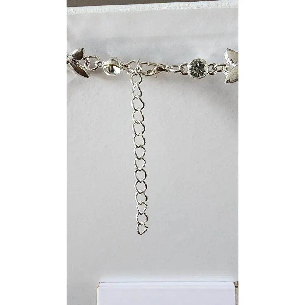 Faux Pearl and Rhinestone Butterfly Necklace & Earrings Set Wedding Prom Pretty